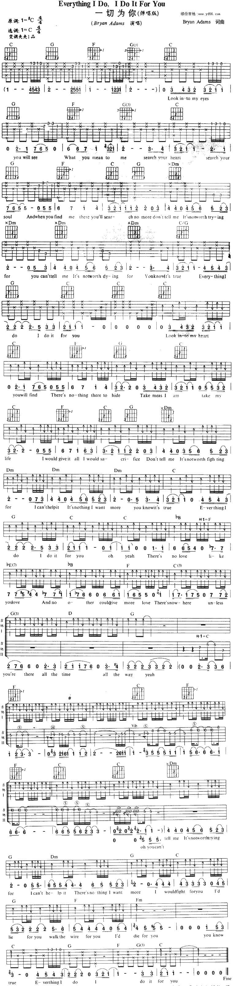 Everything I Do,I Do It For You（吉他谱 