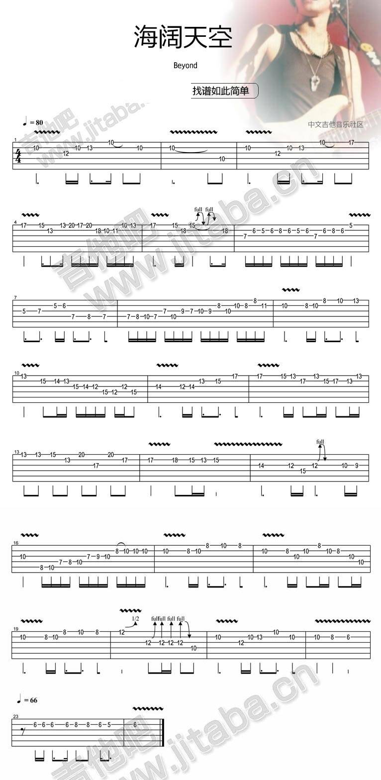 海阔天空电吉他solo吉他谱 