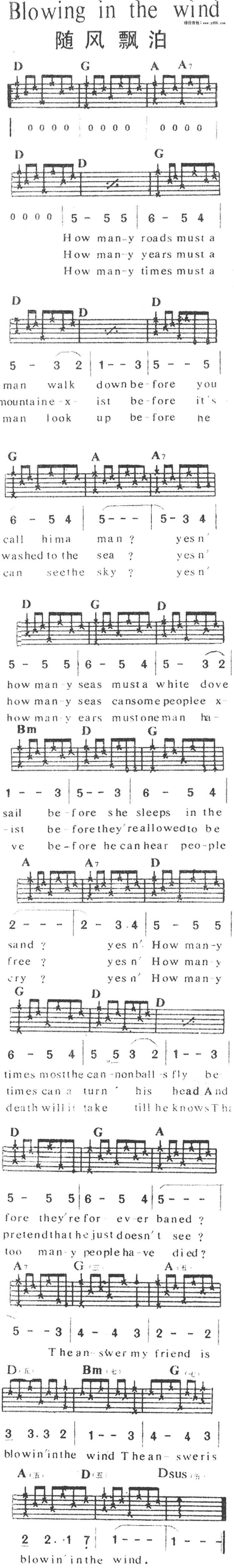 Blowing In The Wind吉他谱 