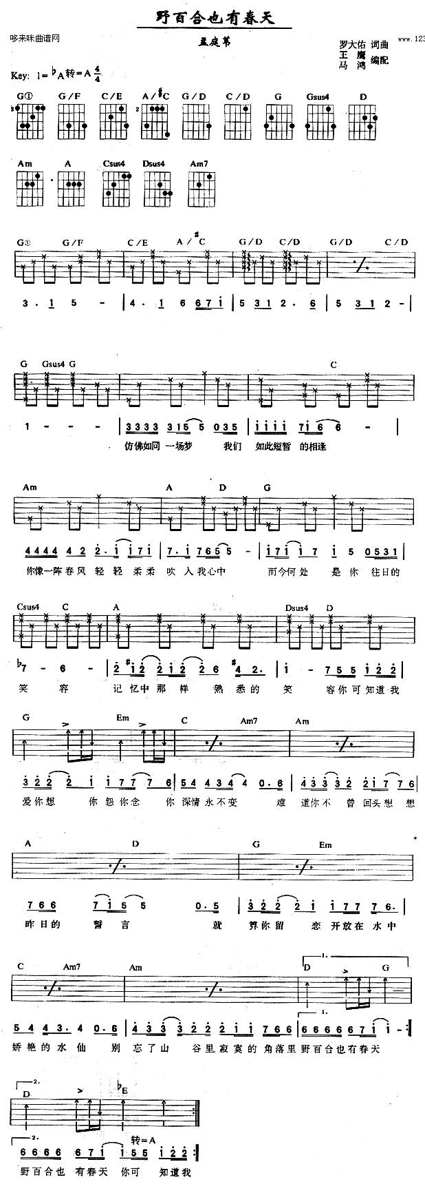 野百合也有春天 (孟庭苇 )吉他谱 
