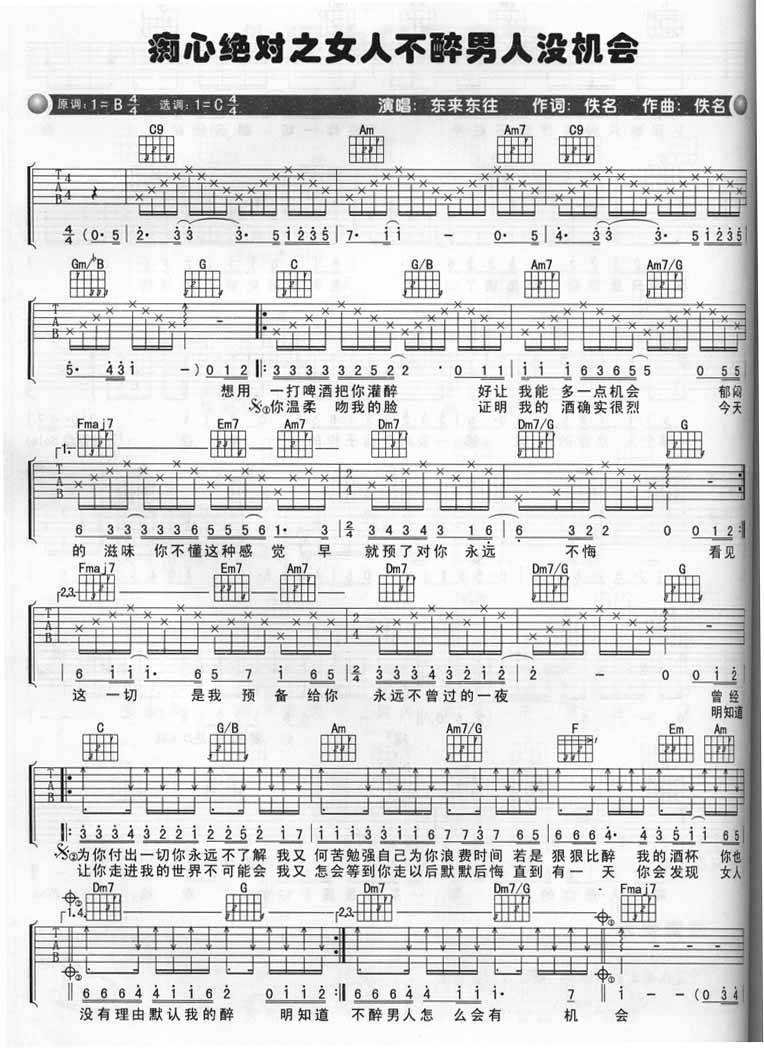 痴心绝对之女人不醉男人没机会吉他谱