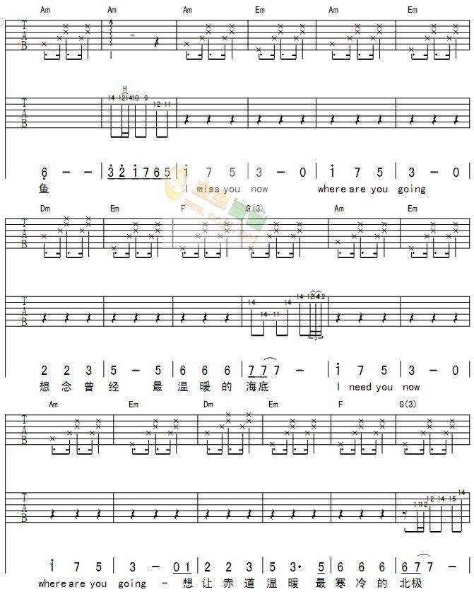 赤道与北极-完整六线谱吉他谱