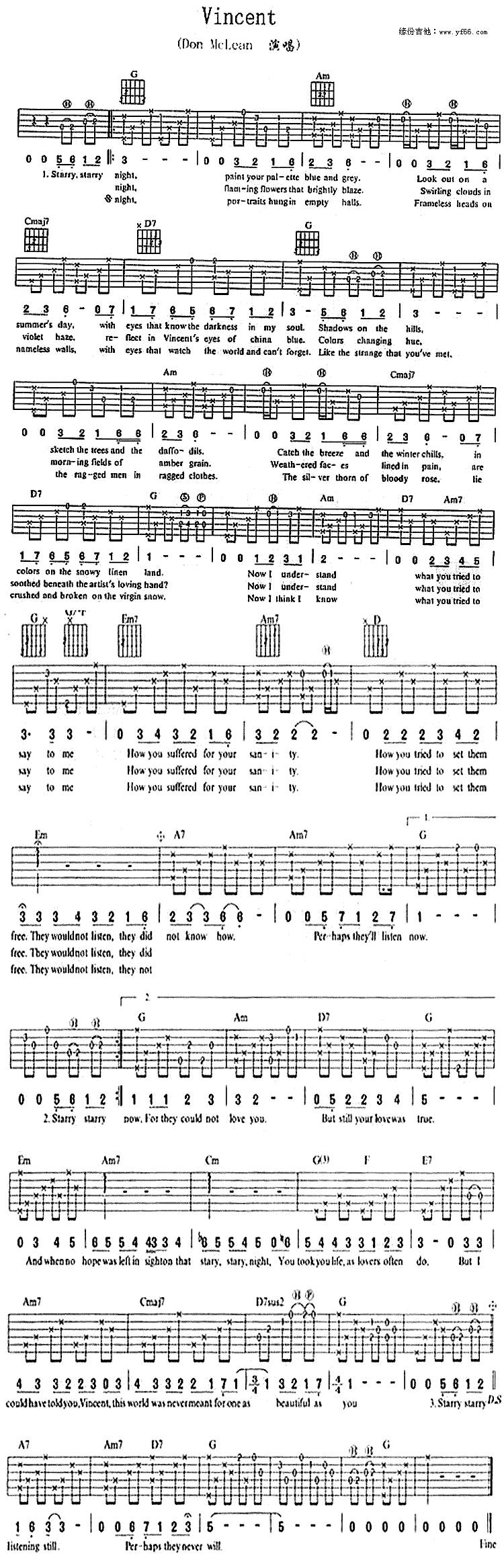 Vincent吉他谱 