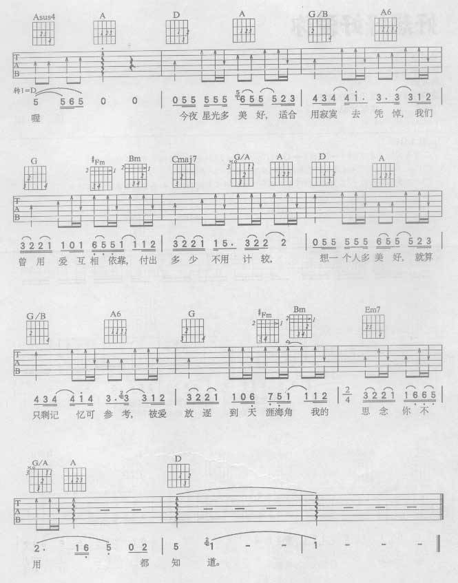 不想让你知道（4）吉他谱 