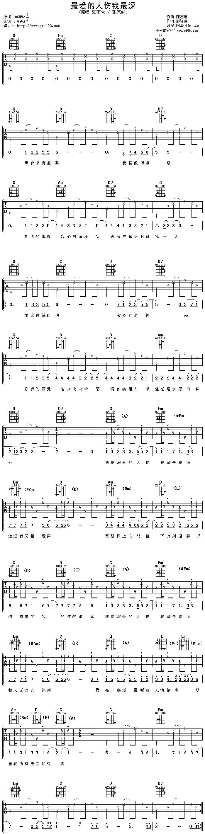 最爱的人伤我最深吉他谱 