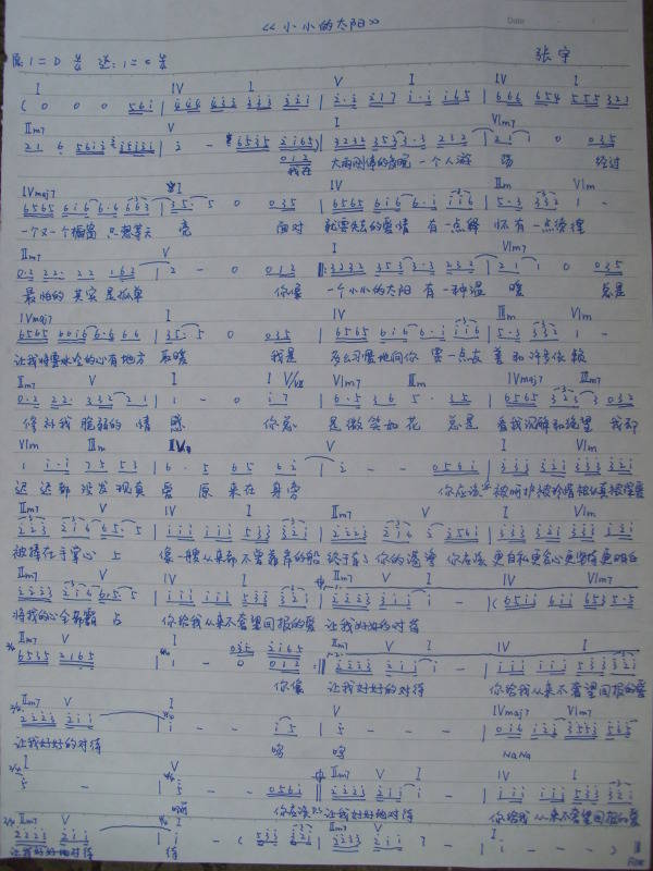 小小的太阳 张宇吉他谱 