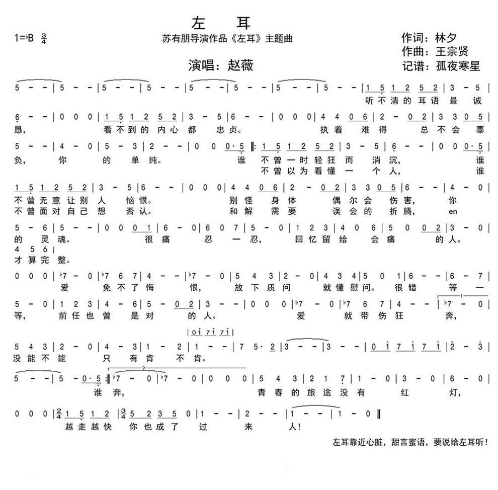 左耳 《左耳》主题曲吉他谱 