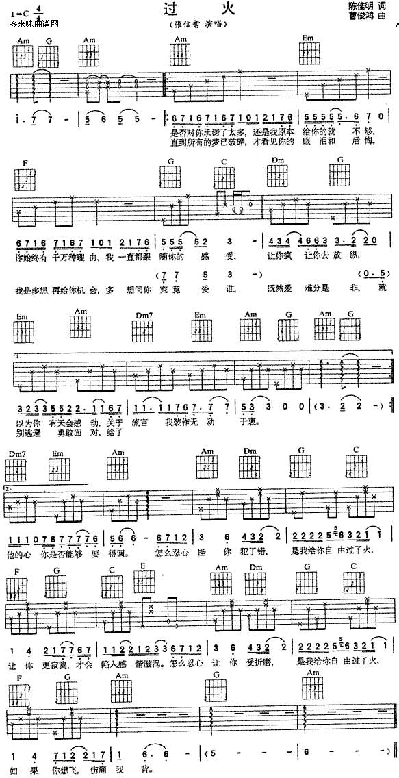 过火 (张信哲)吉他谱 