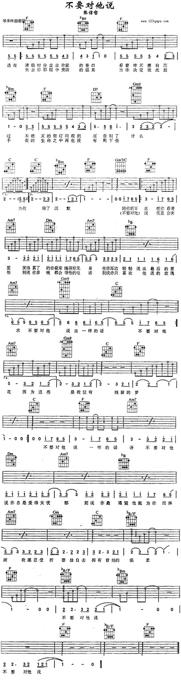 不要对她说 （张信哲）吉他谱 