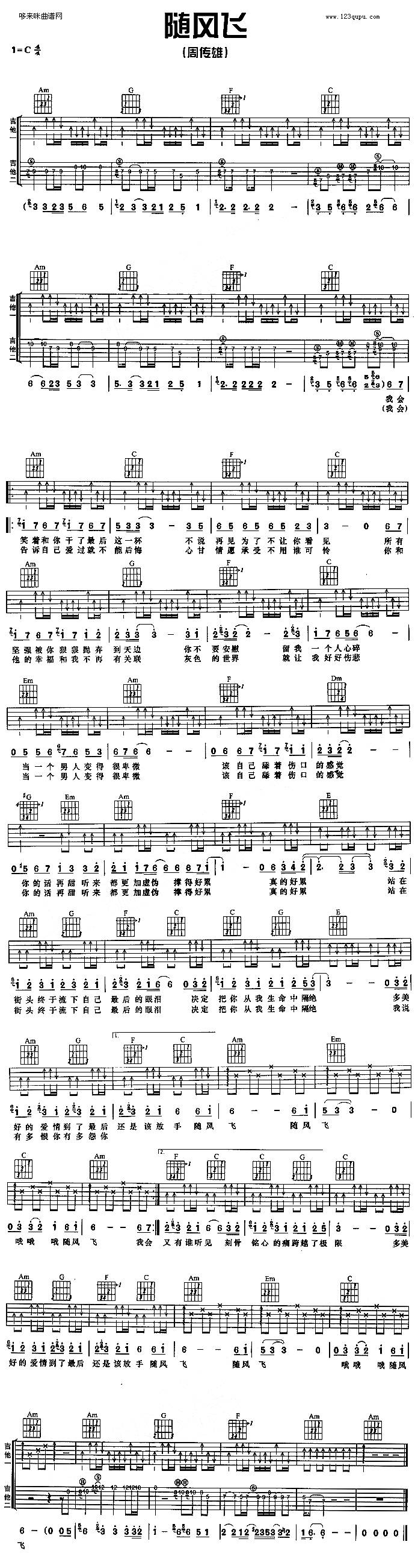 随风飞(周传雄)吉他谱 