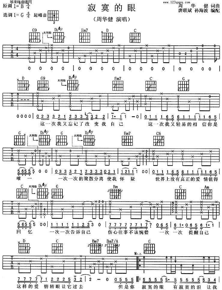寂寞的眼 (周华健)吉他谱
