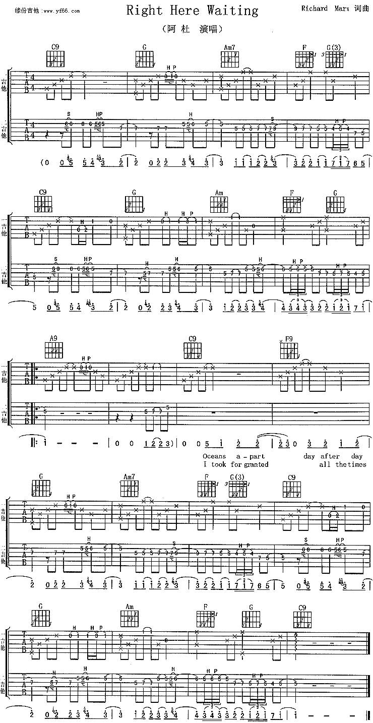 Right Here Waiting吉他谱 