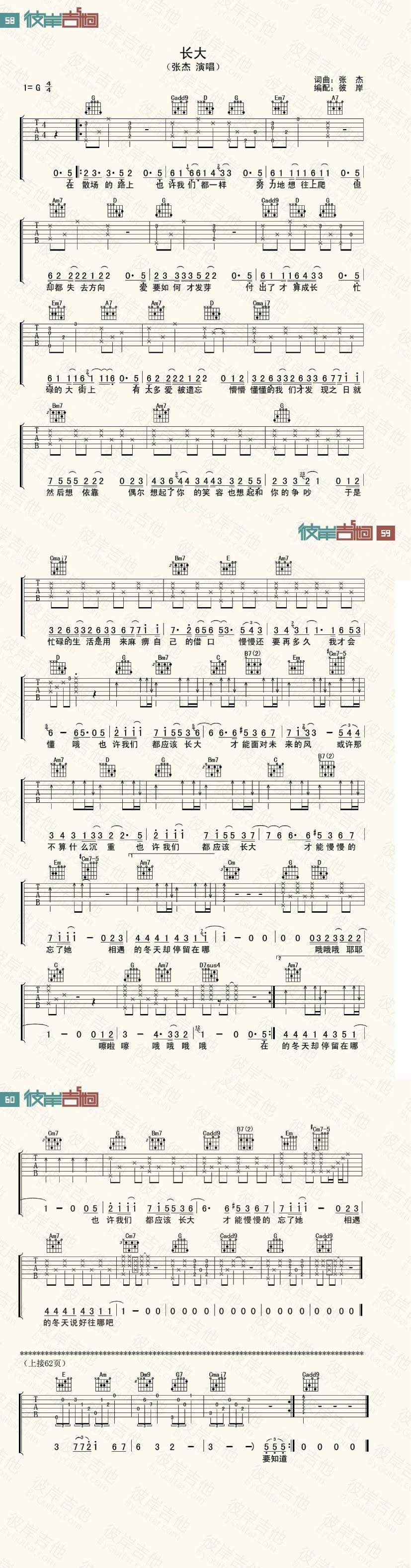 长大-张杰吉他谱 