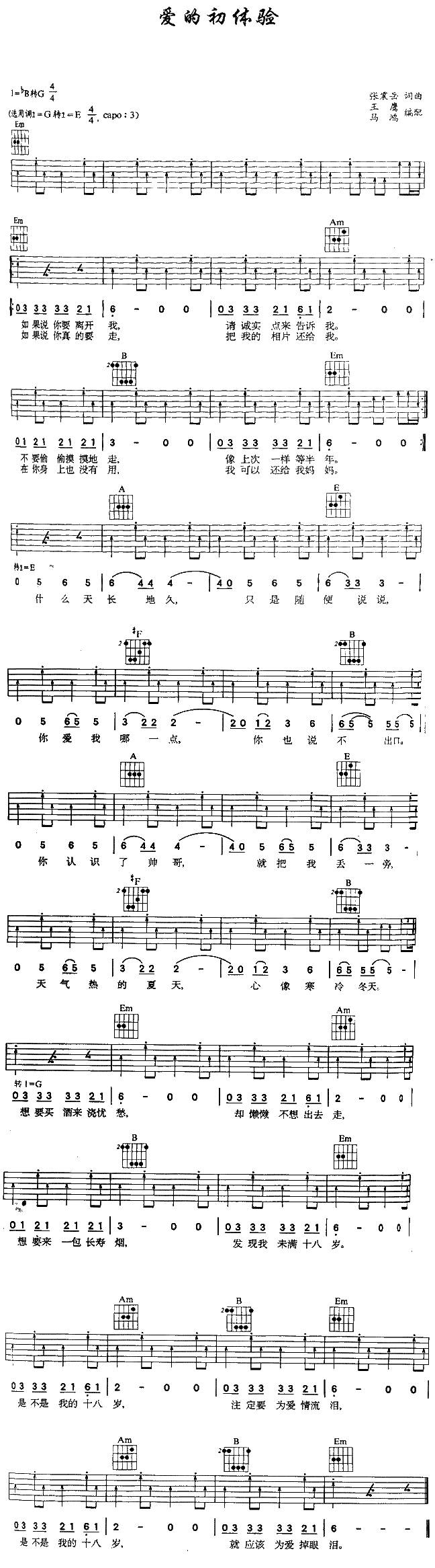 爱的初体验-张震岳吉他谱 