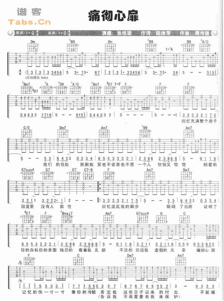 痛彻心扉 经典版吉他谱 