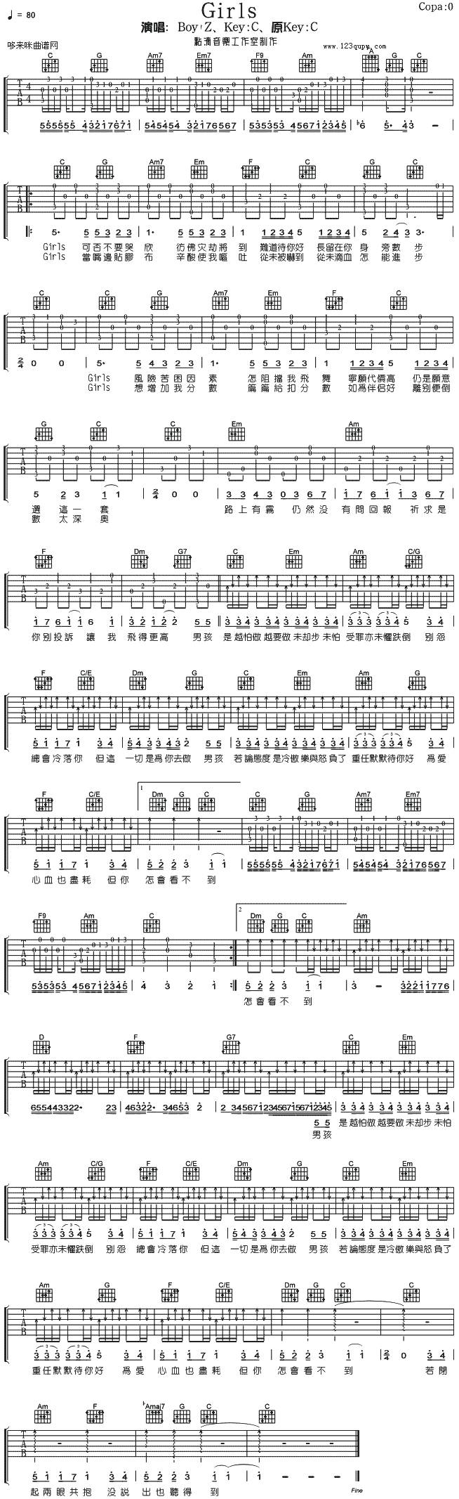 Girls （Boyz）吉他谱 
