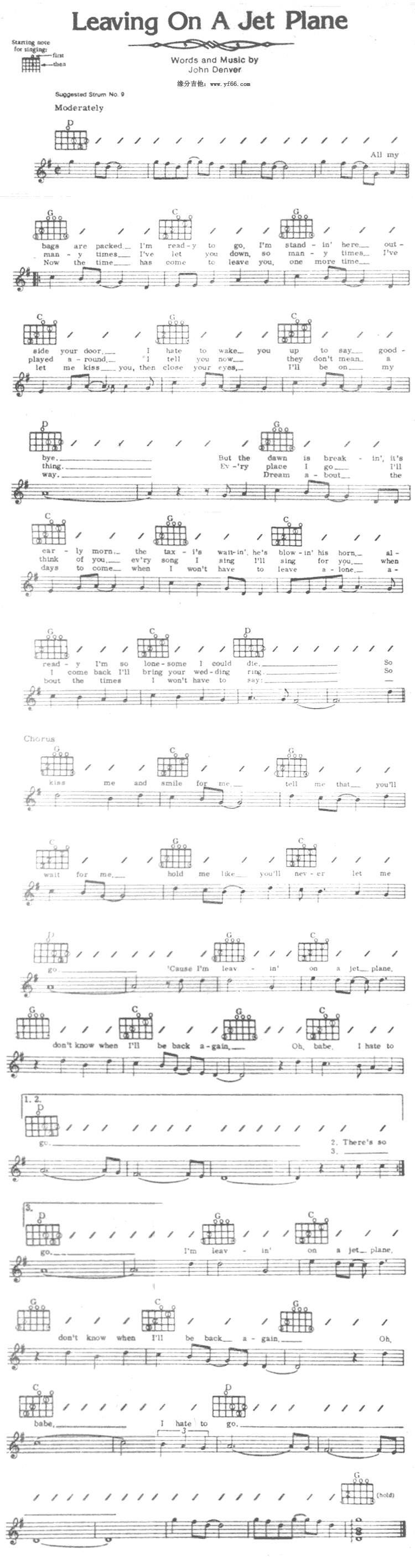 leaving on a jet plane吉他谱 