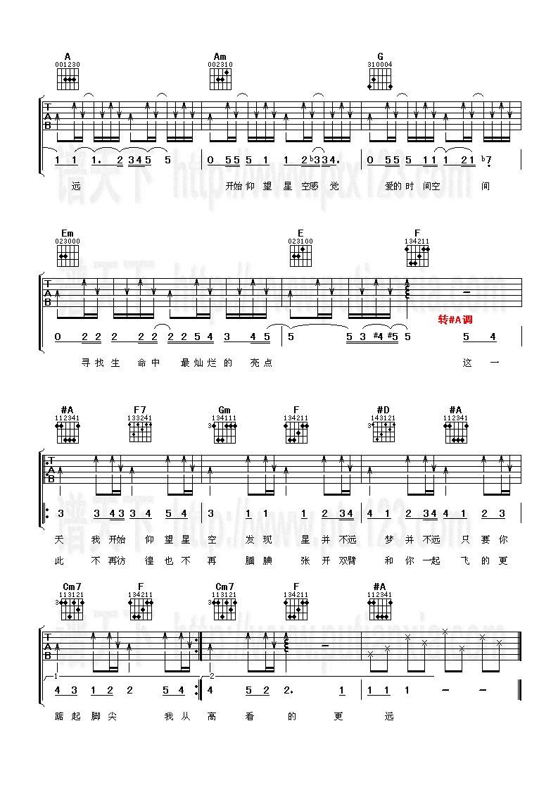 仰望星空吉他谱 