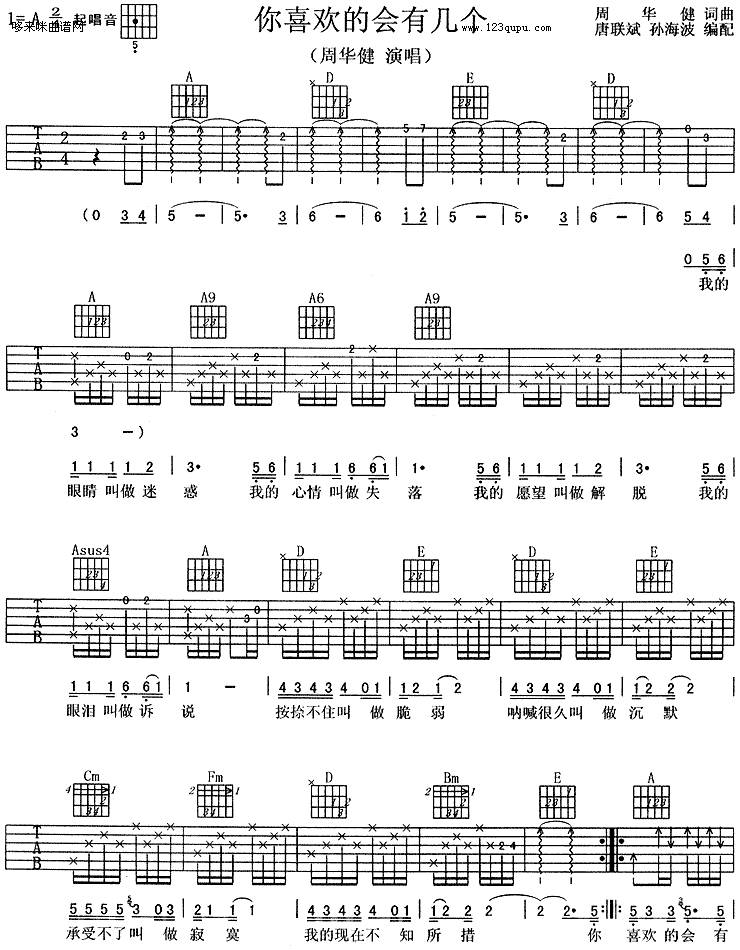 你喜欢的会有几个-周华健吉他谱