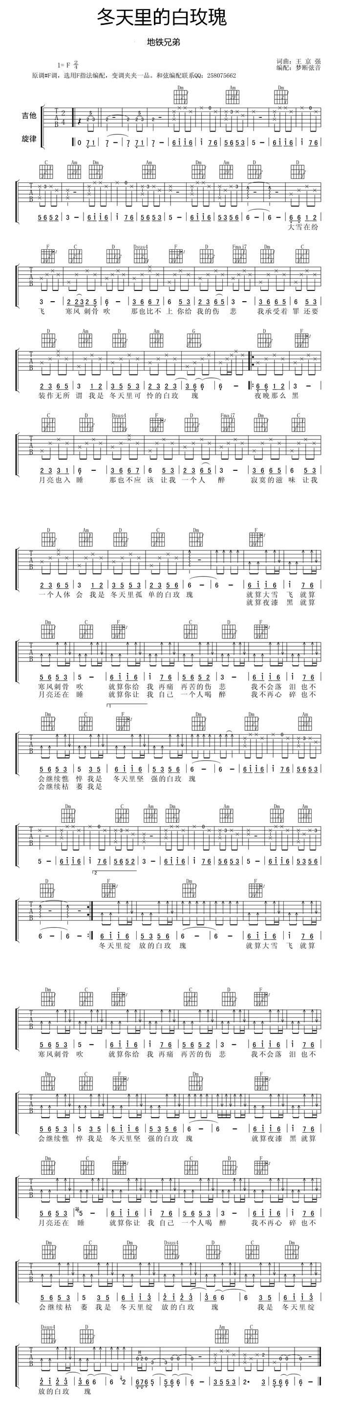 冬天里的白玫瑰吉他谱 