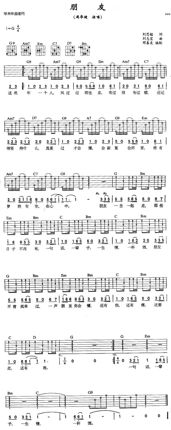 朋友 (周华健 )吉他谱 