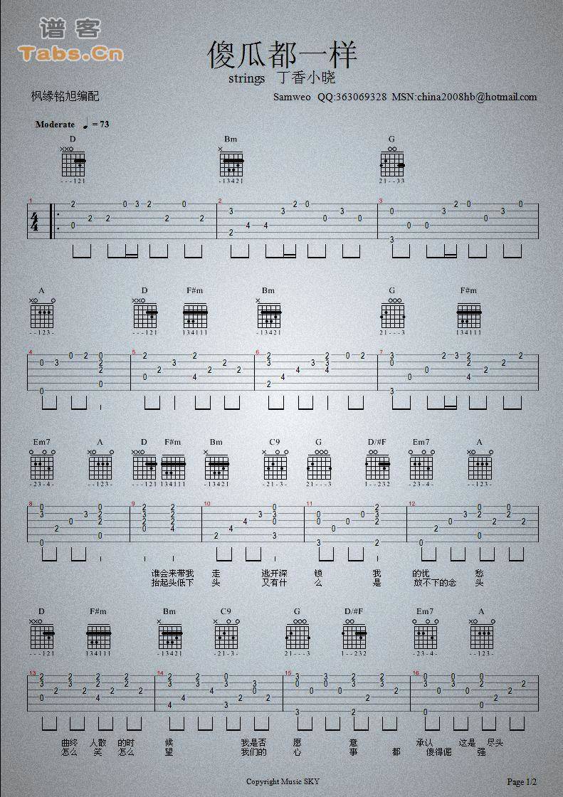 傻瓜都一样 	吉他谱