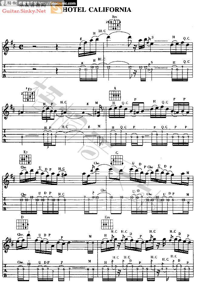 加州旅馆电吉他solo吉他谱 