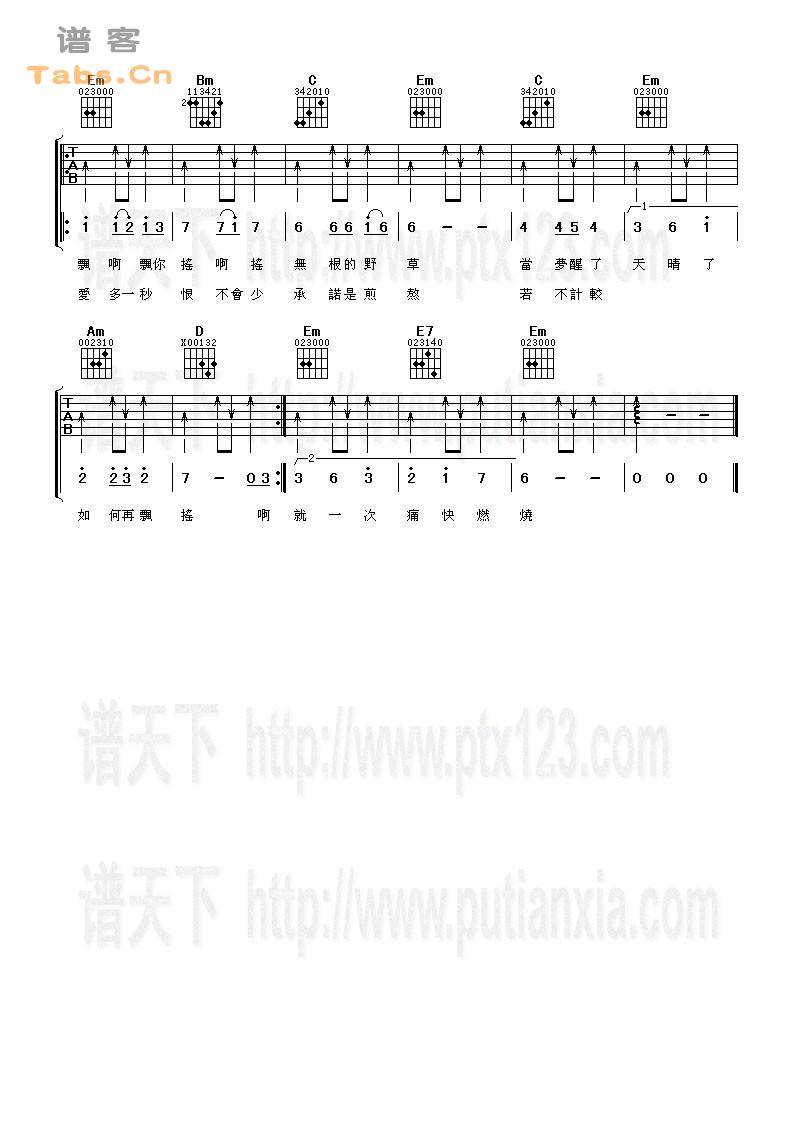 飘摇 完美版	吉他谱 