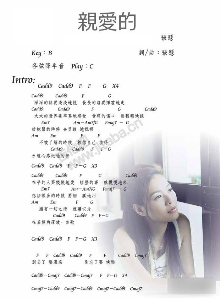 张悬 亲爱的吉他谱 