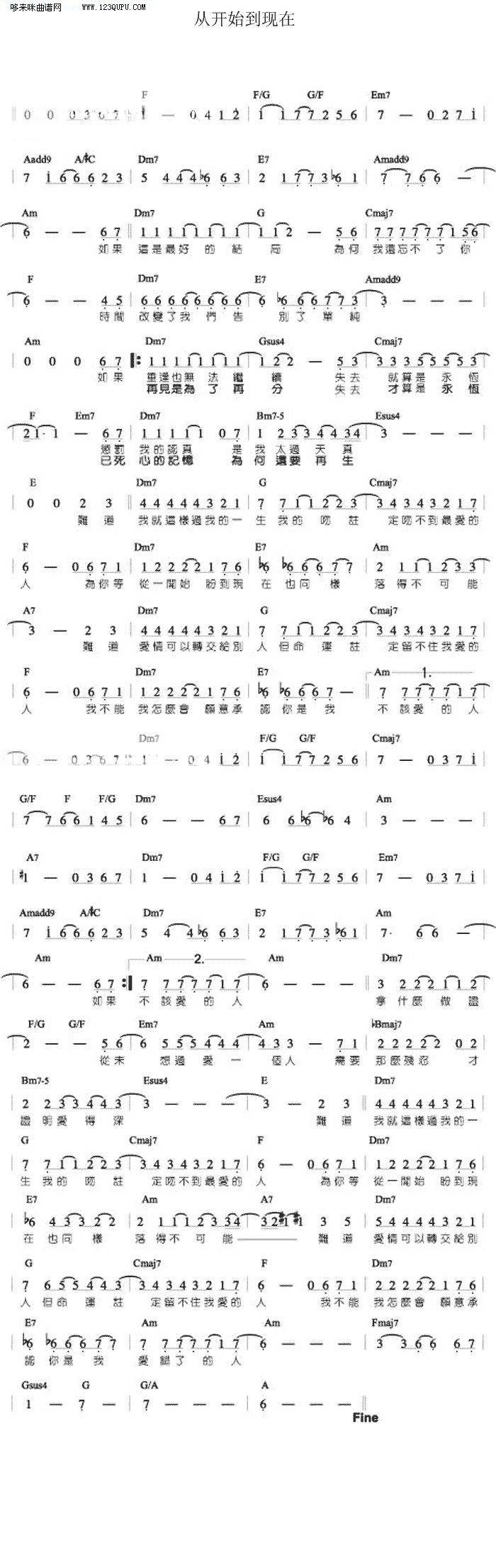 从开始到现在—张信哲吉他谱 