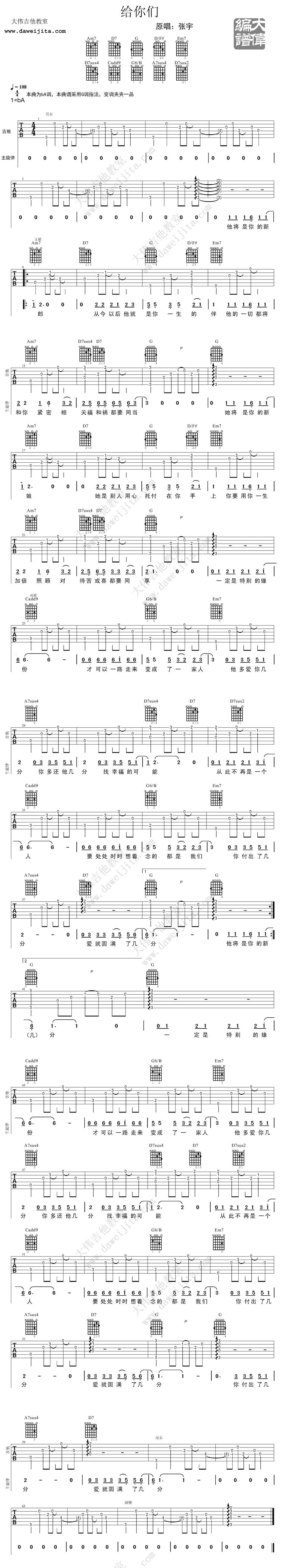 给你们-大伟版吉他谱 