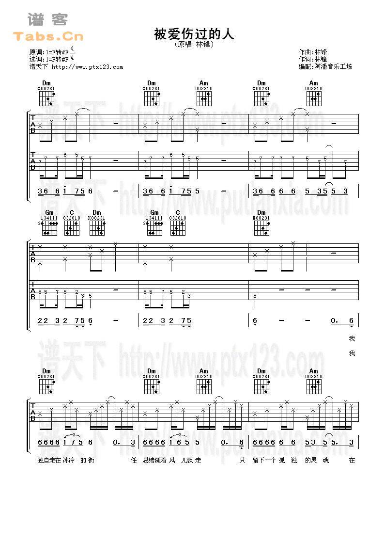 被爱伤过的人 	吉他谱