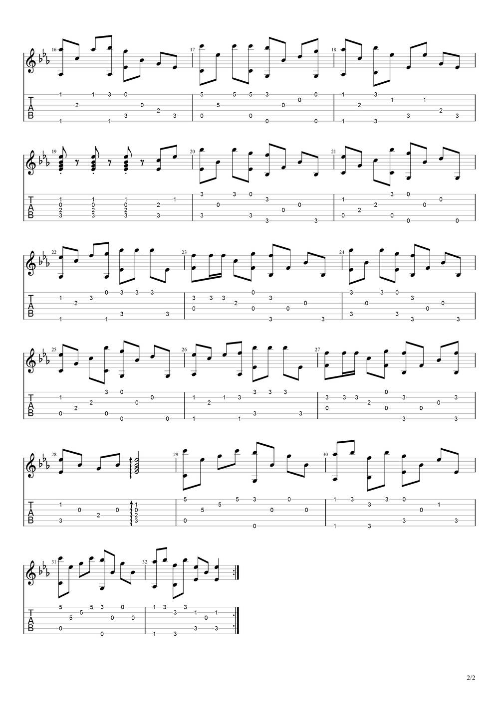 桥边姑娘吉他谱_指弹C调简单原版 