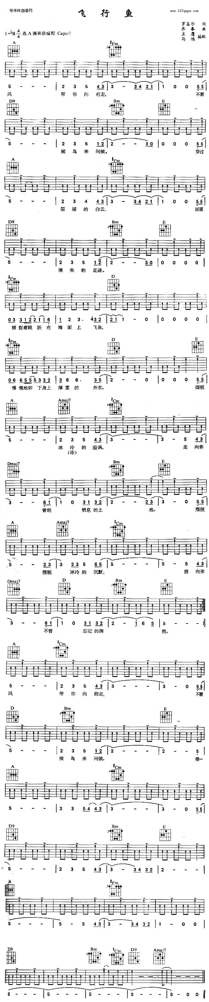 飞行鱼 (齐秦 )吉他谱 