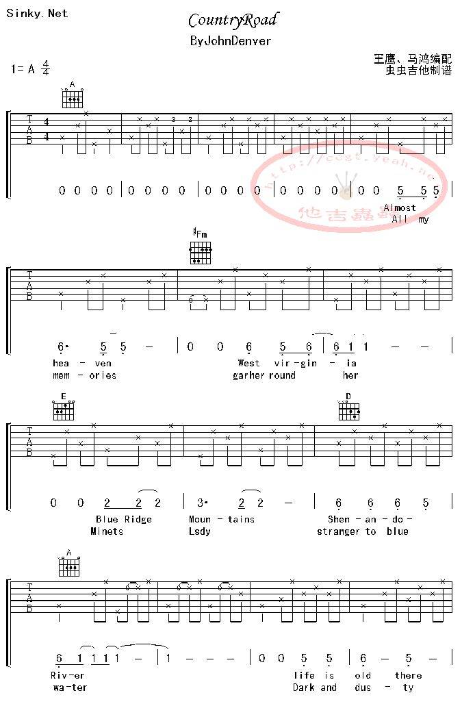 take me home country roads(01)吉他谱 