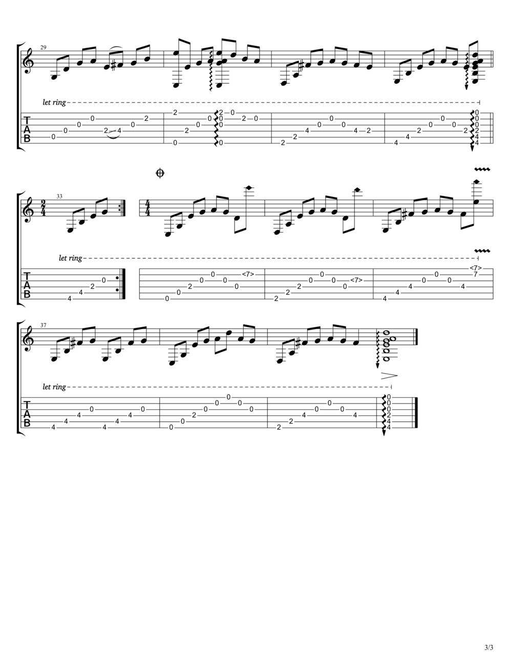 夜的钢琴曲吉他谱_指弹版 