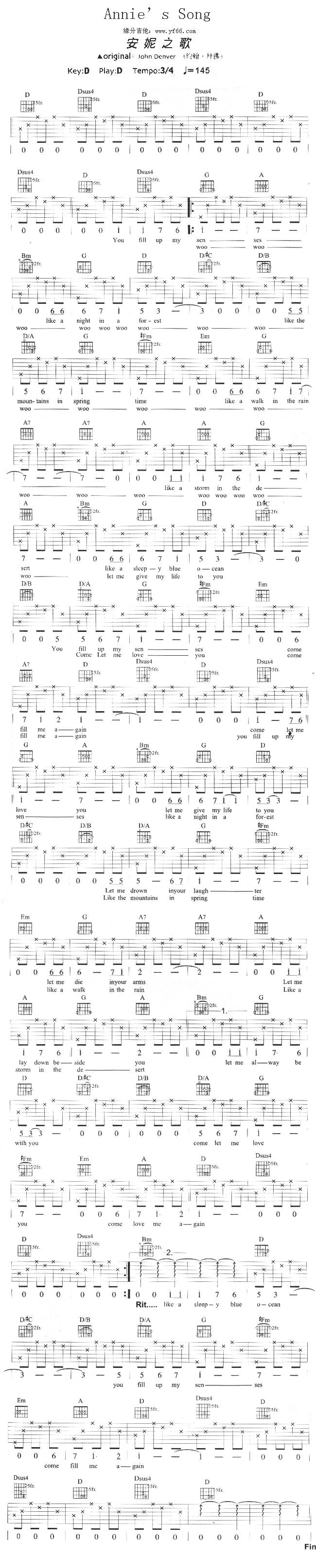 Snnie is Song（安妮之歌）吉他谱 