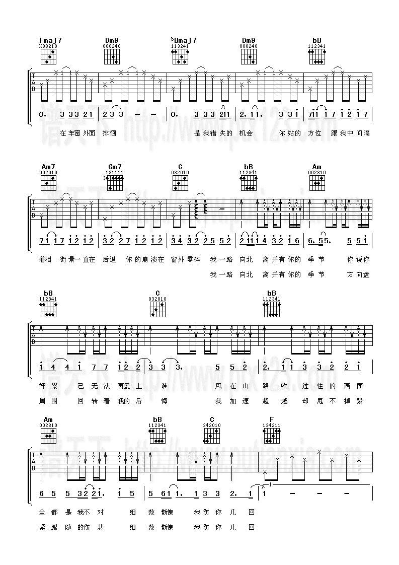 一路向北吉他谱