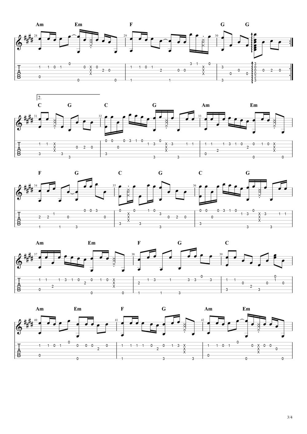 世间美好与你环环相扣吉他谱_指弹C调原版