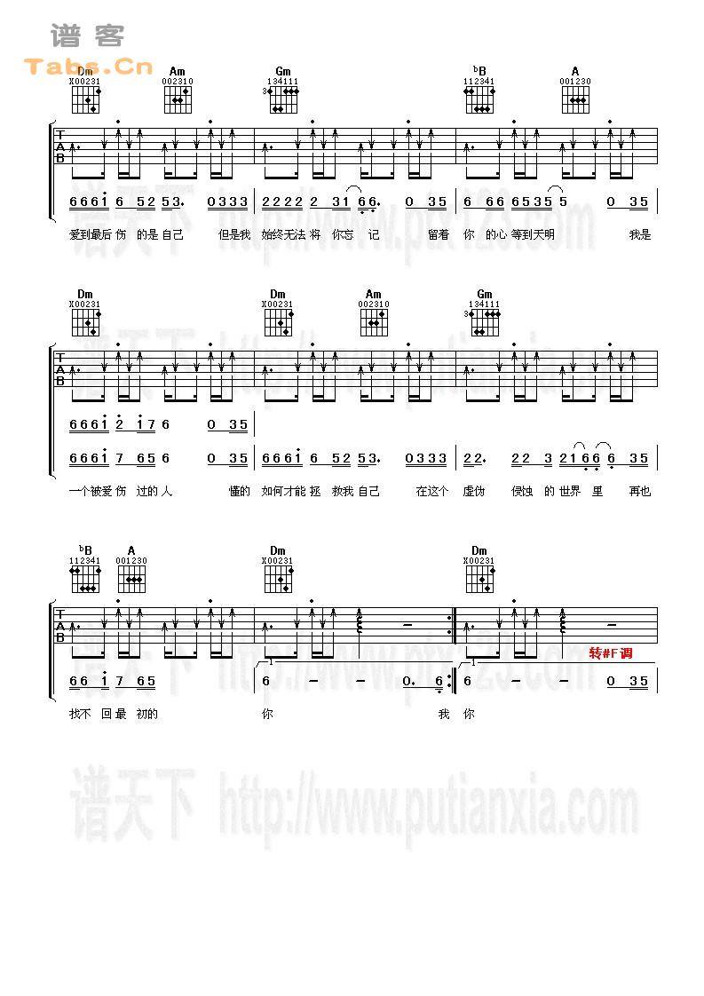 被爱伤过的人 	吉他谱 