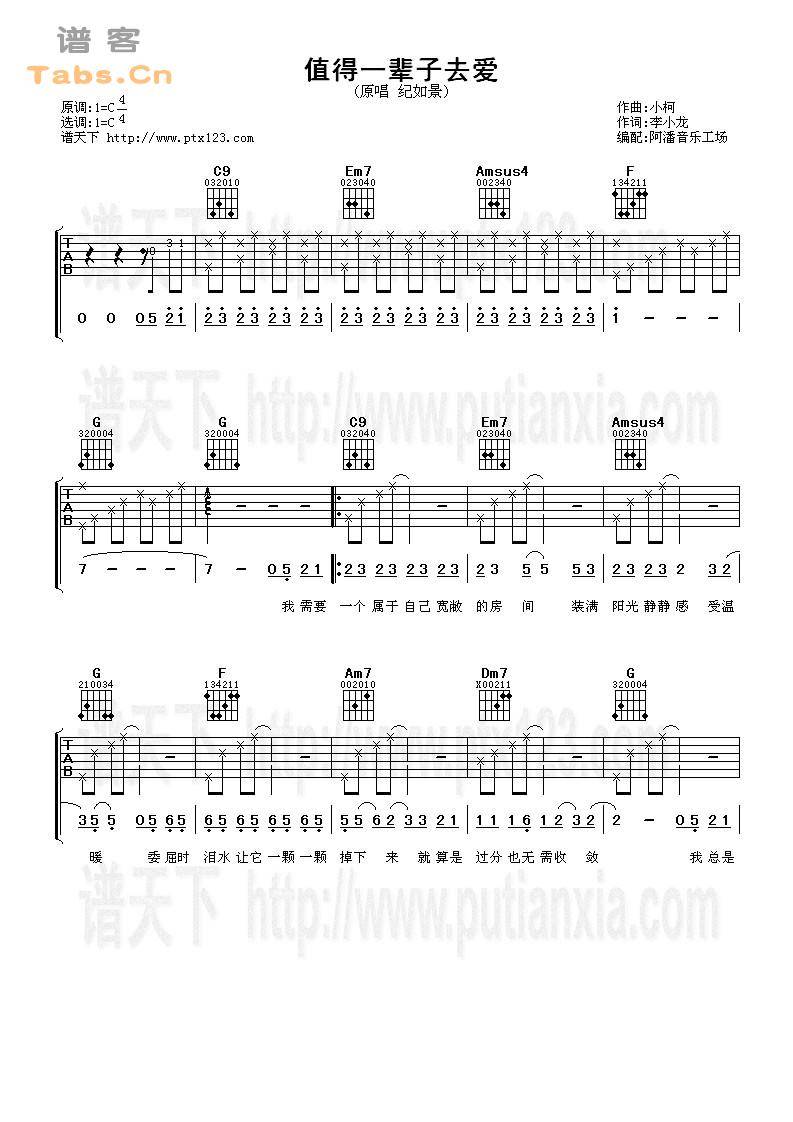 值得一辈子去爱 完美版	吉他谱
