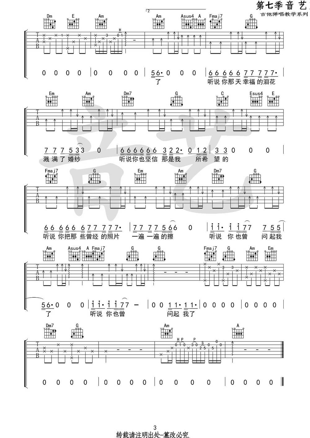 听说吉他谱_C调版 