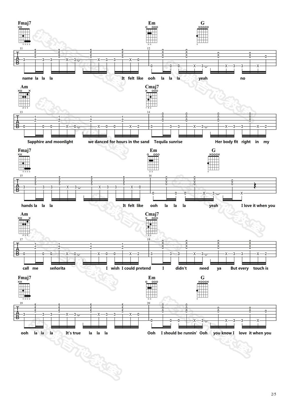 Señorita吉他谱_C调版