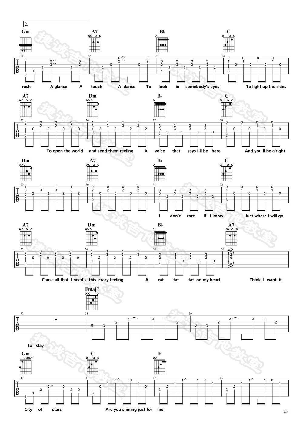 City Of Stars吉他谱_F调版