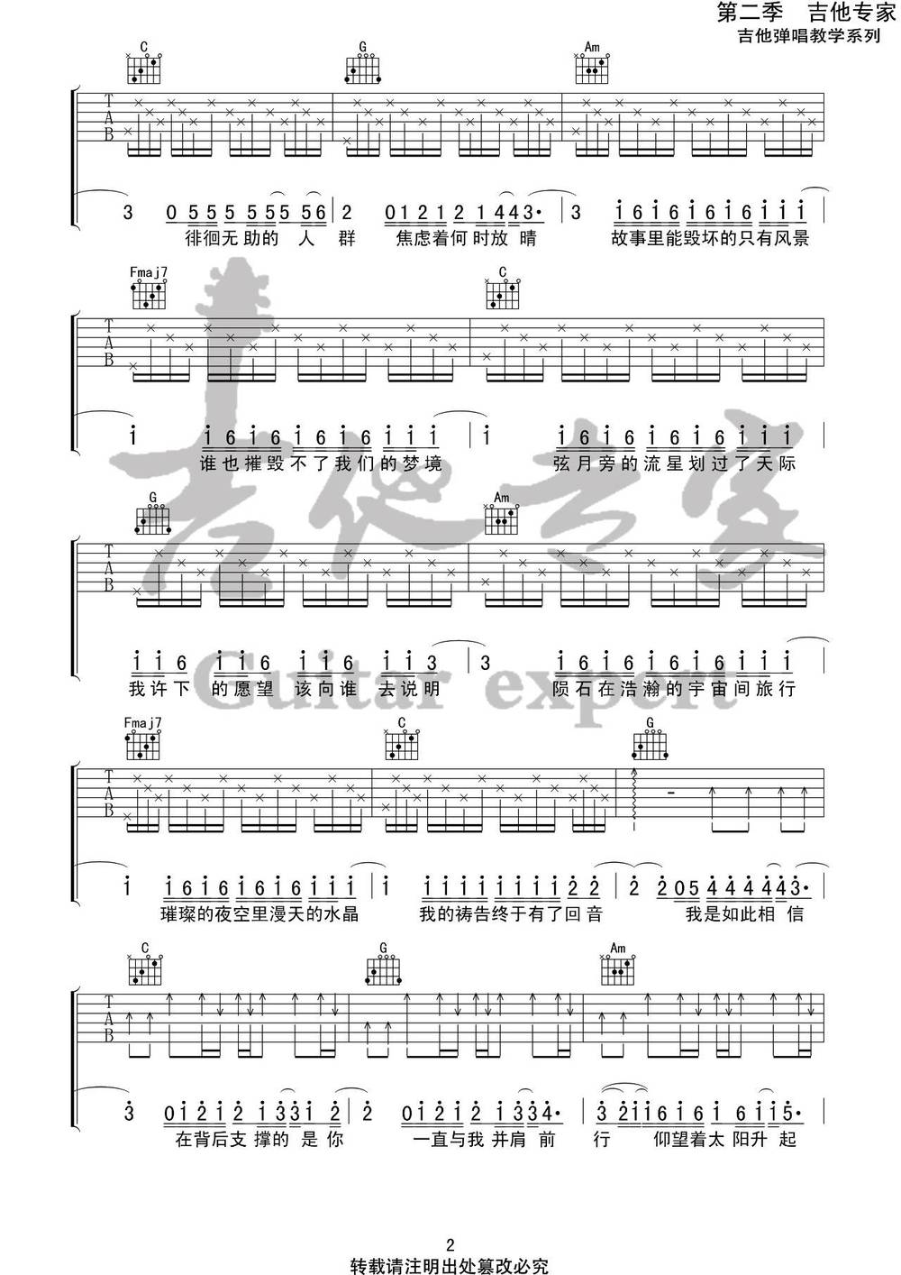 我是如此相信吉他谱_C调版