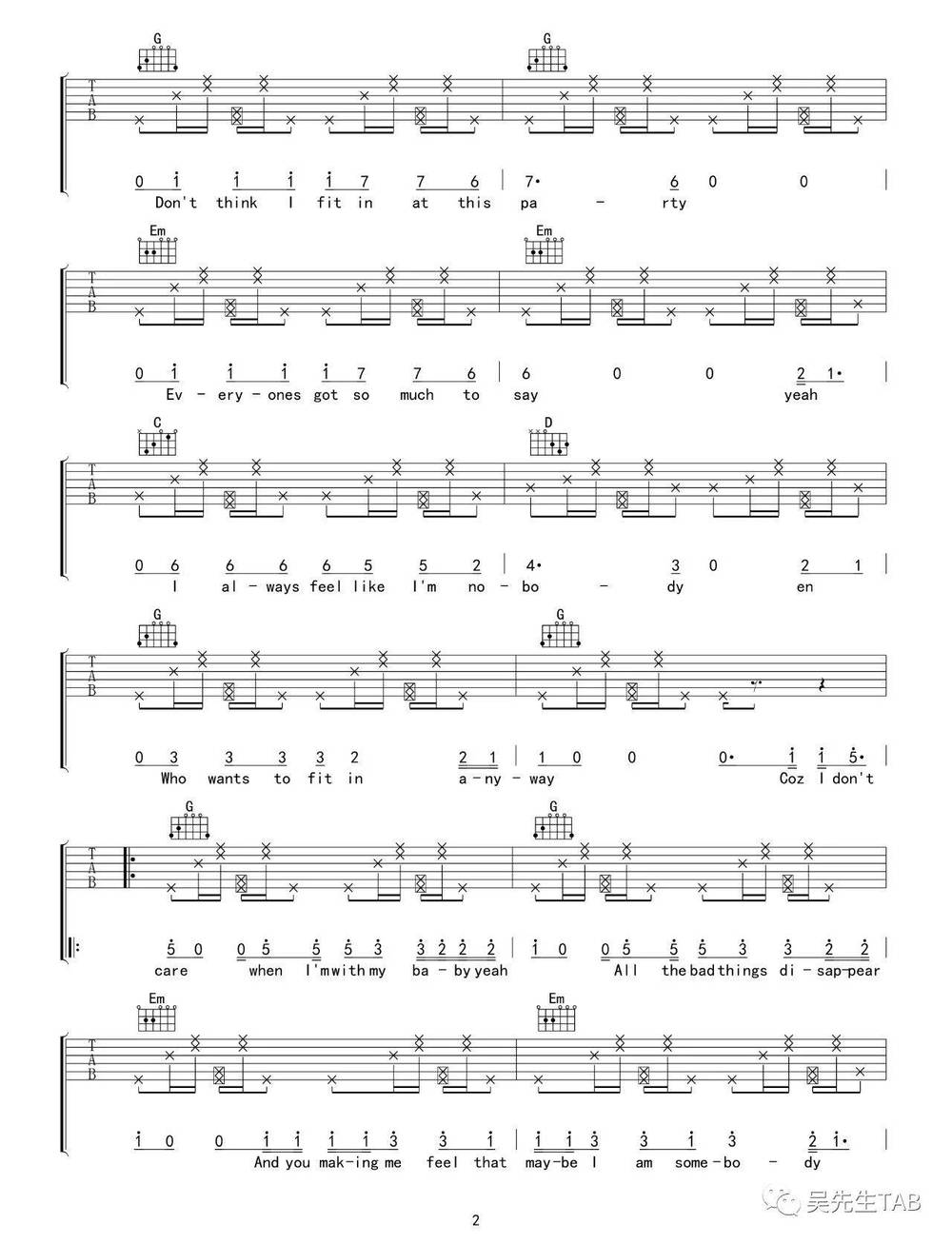 I Don't Care吉他谱_G调版