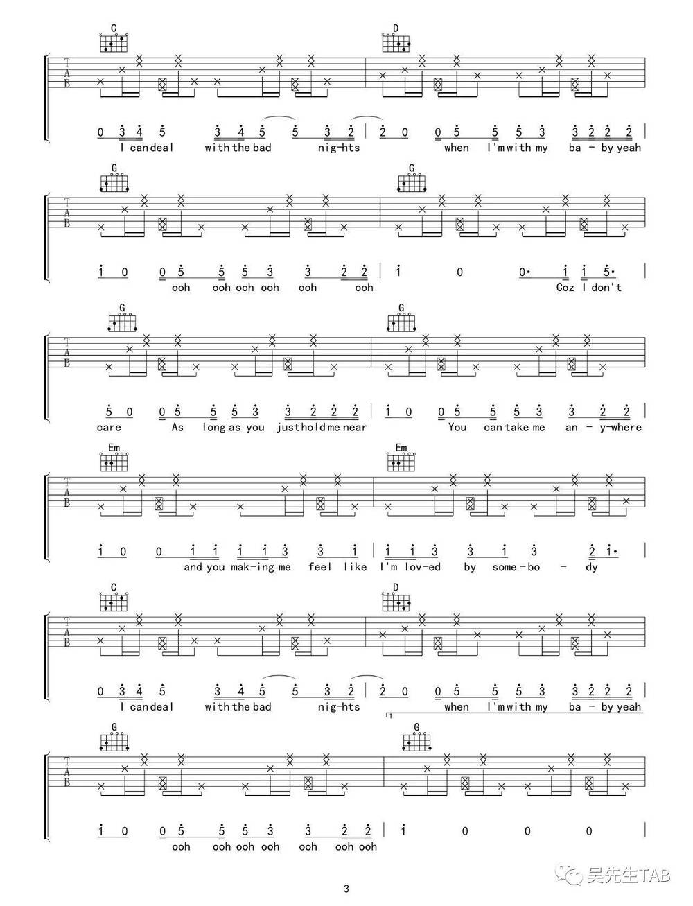 I Don't Care吉他谱_G调版