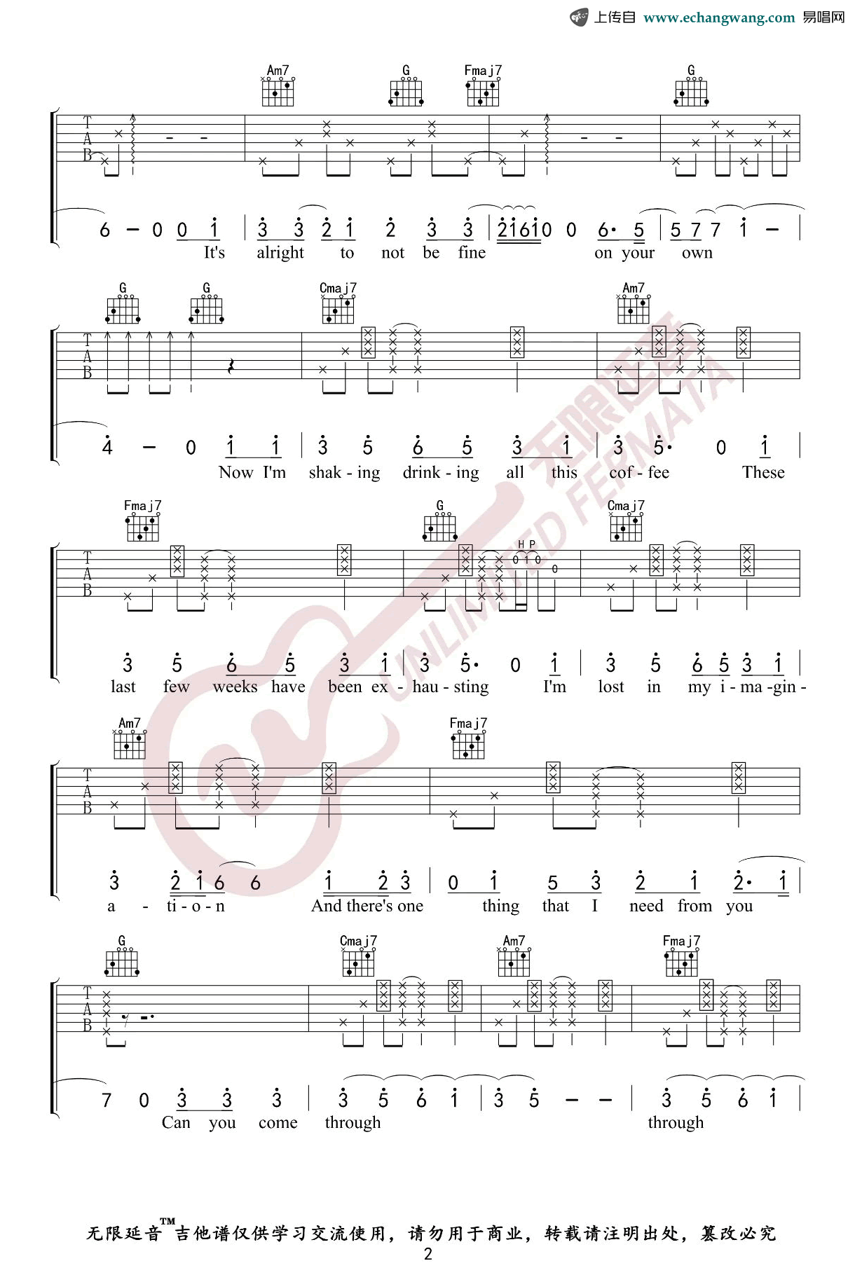 《Comethru》吉他谱 Jeremy Zucker-2