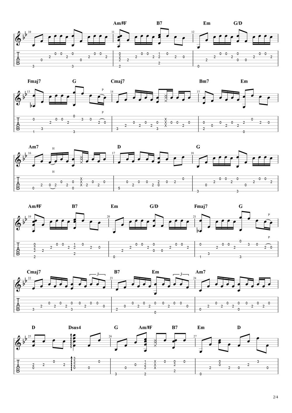 说好不哭吉他谱_指弹G调版