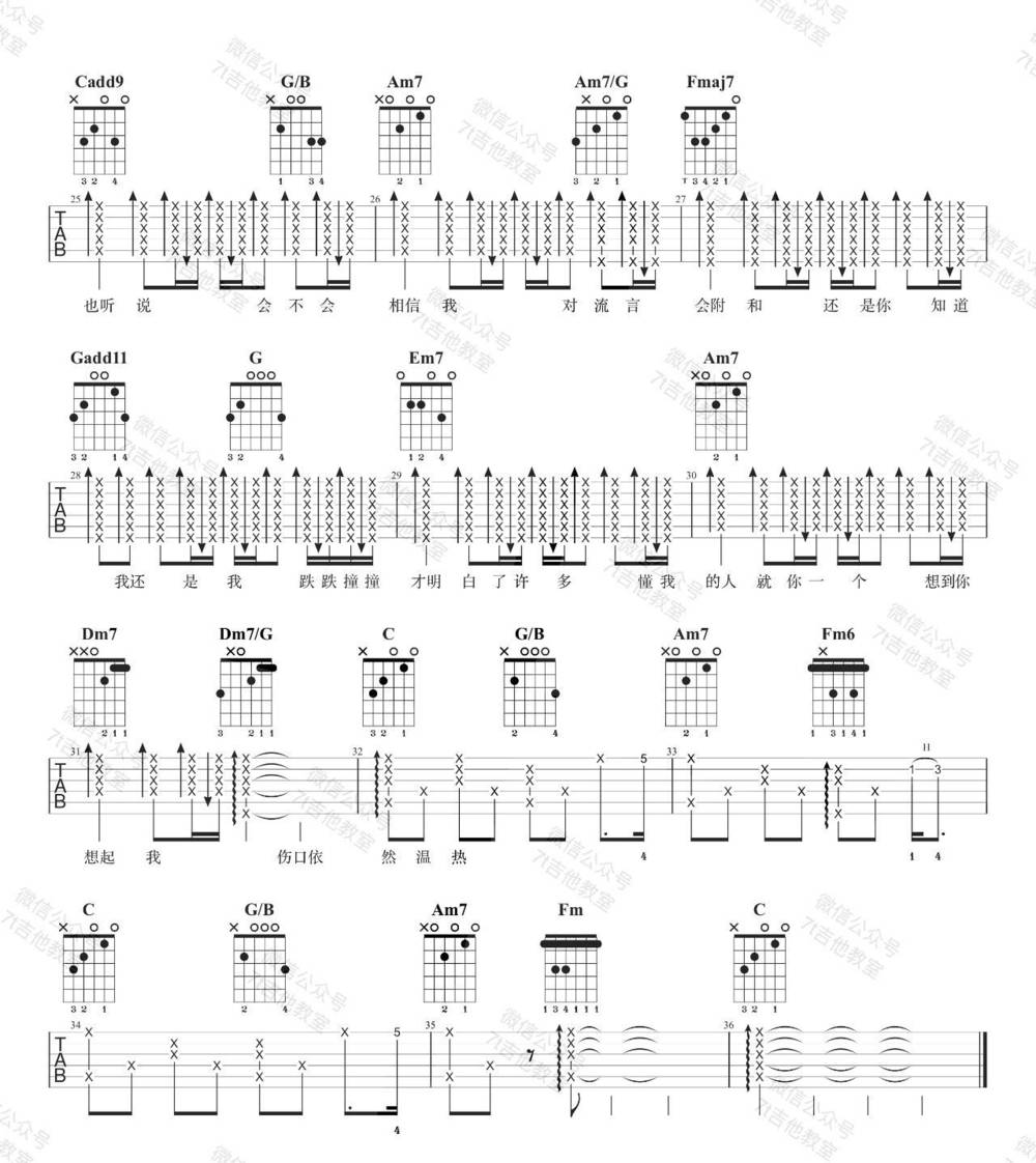 如果你也听说吉他谱_C调版 